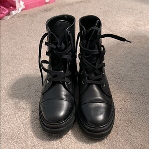 Black Combat Moto Boots with Sturdy Soles